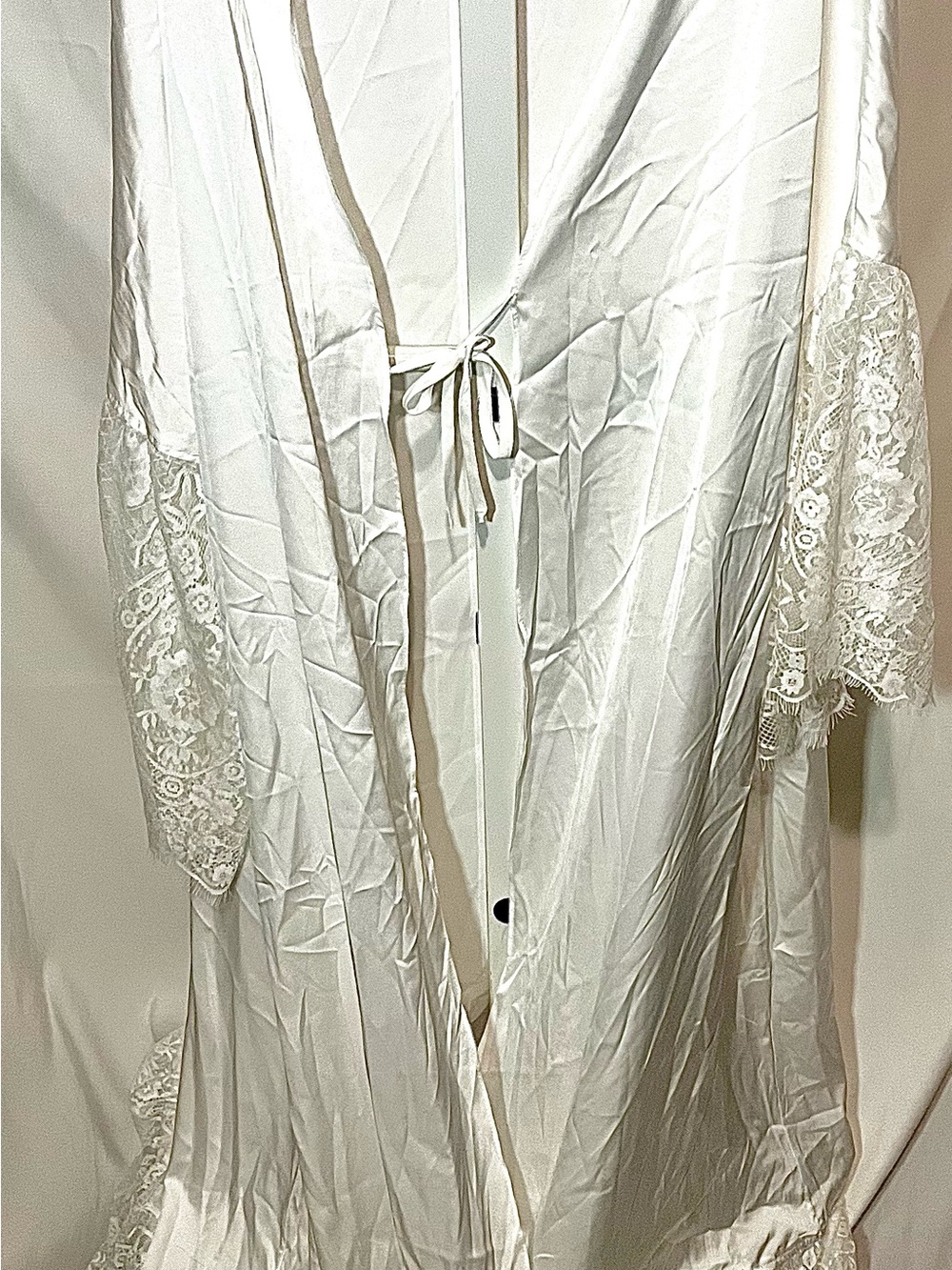 Wedding Bride White Lace Trim Long Robe